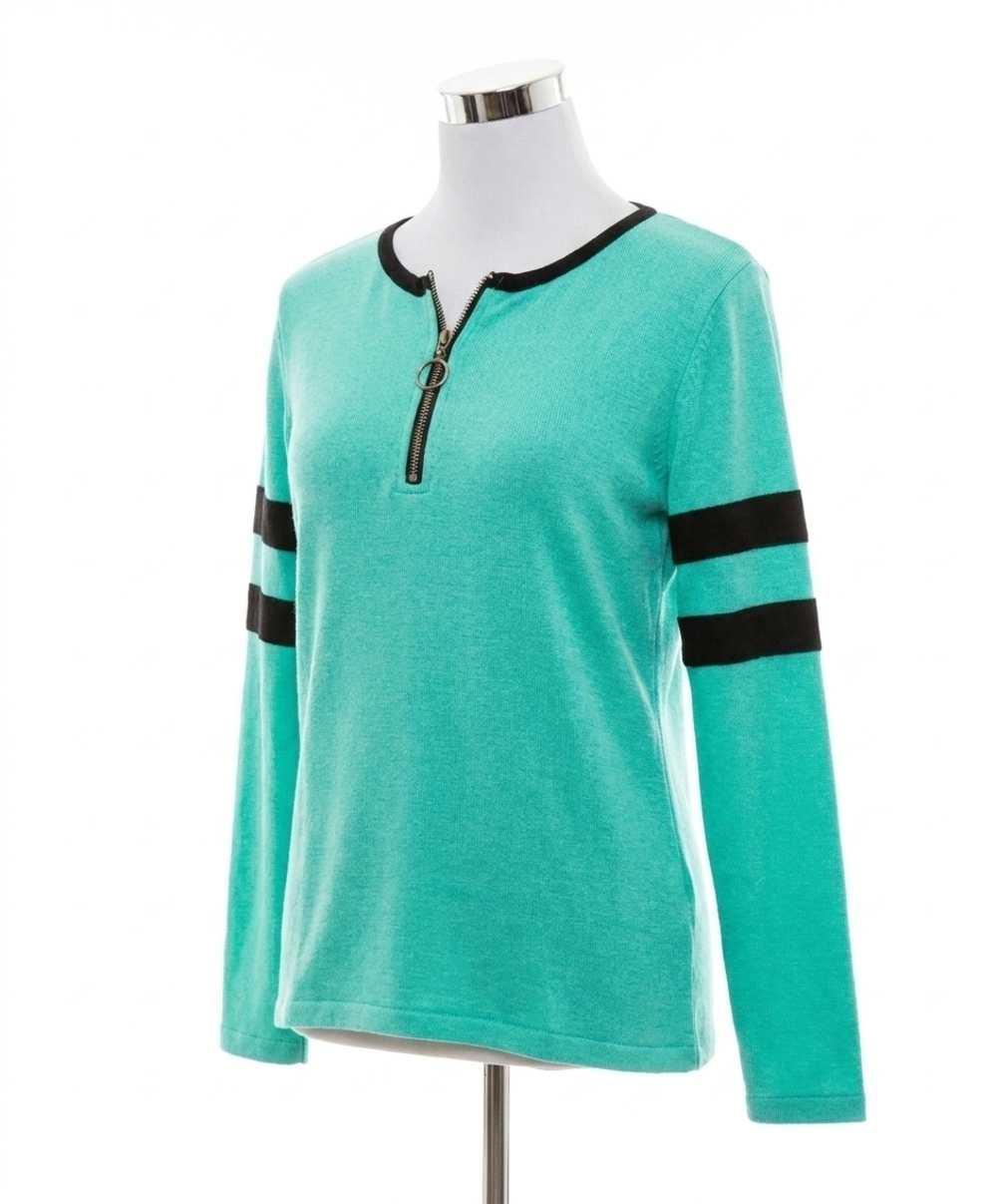 NEW ANGEL APPAREL crew stripe zip detail top in mint
